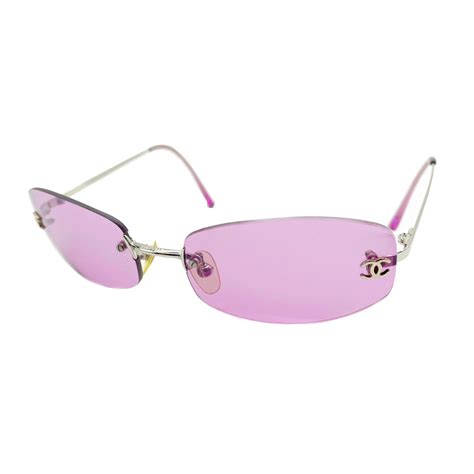 purple rimless sunglasses